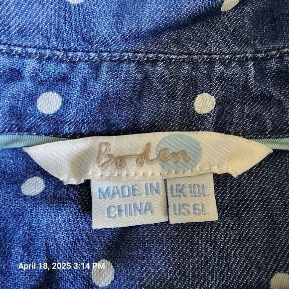 Boden Sz 6L Jean Pearl Button Roll Tab Long Sleeve T Shirt Dress Pockets No Belt - Picture 10 of 11